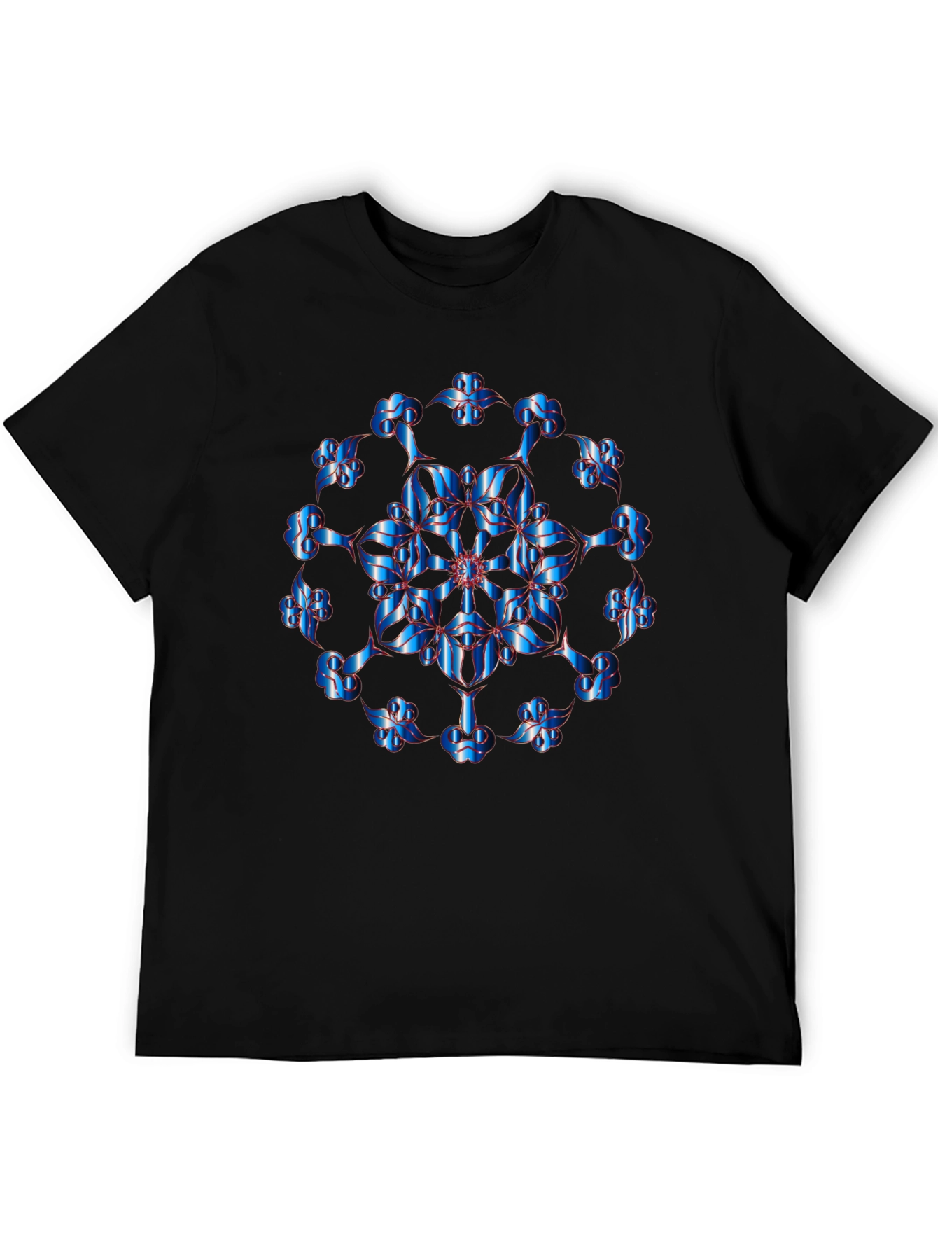 Abstract Blue Floral Graphic Black T-Shirt