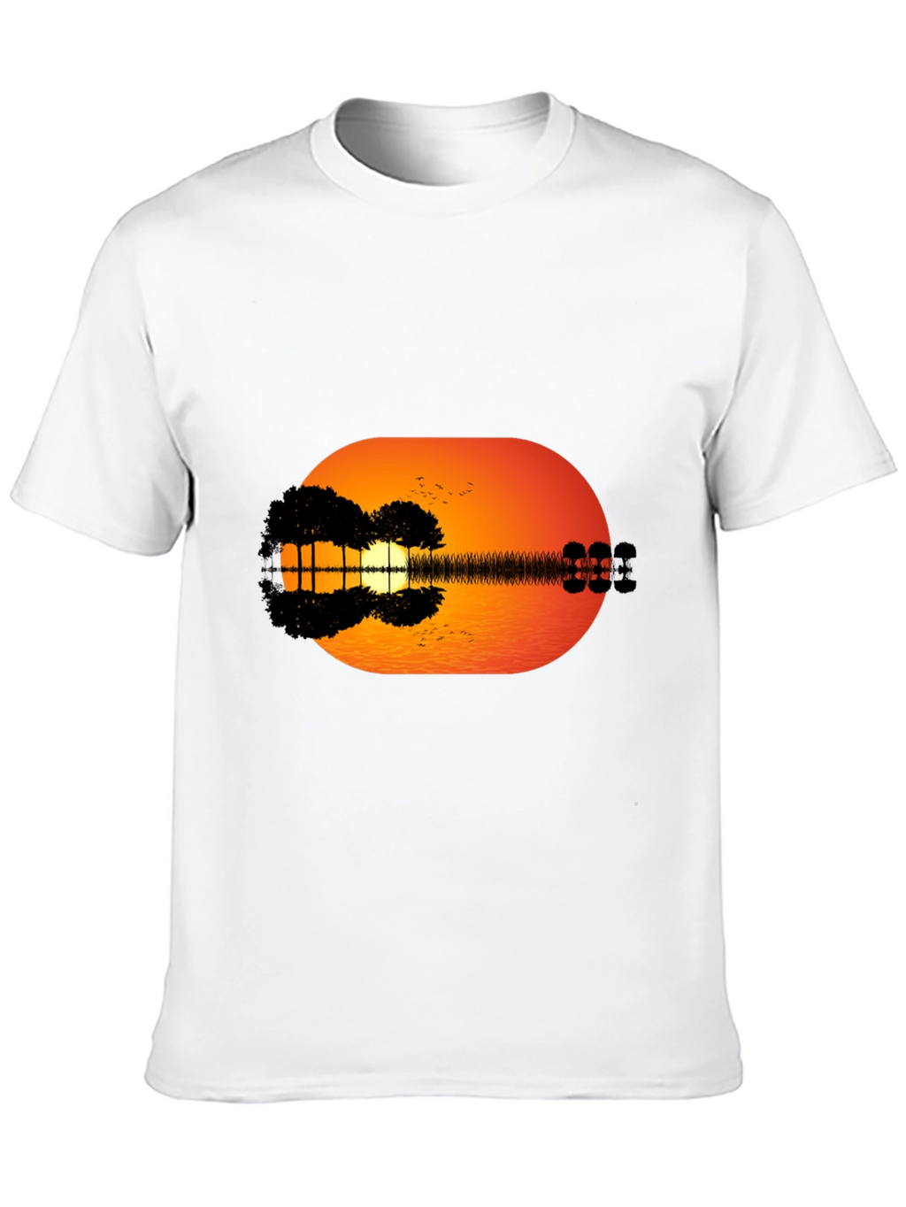 Sunset Guitar Graphic Tee - Black Casual T-Shirt