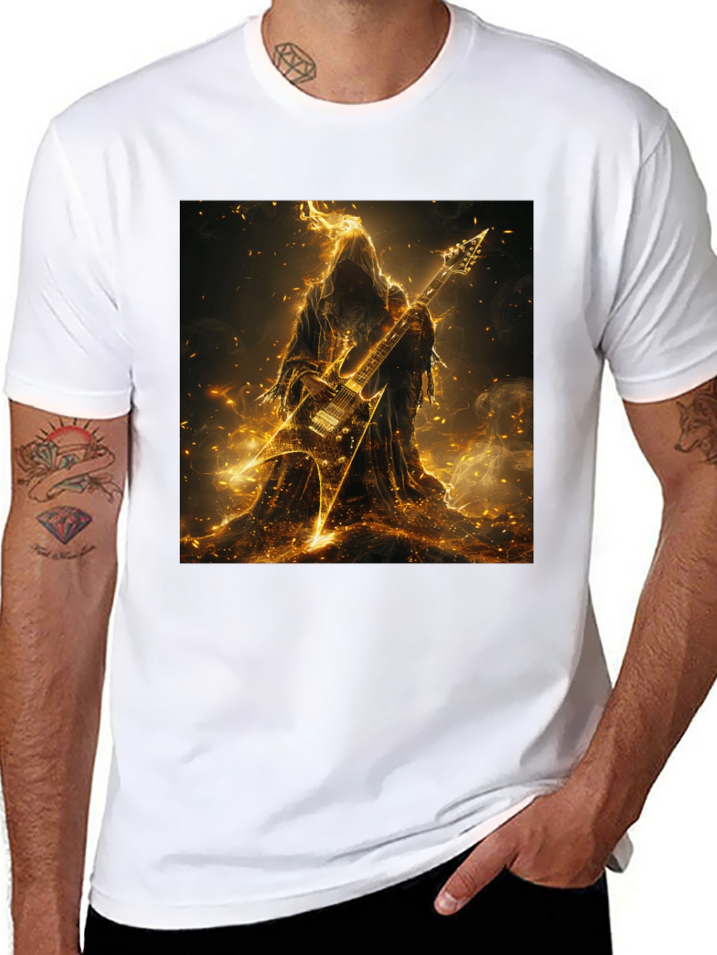 Fiery Guitar Grim Reaper Black T-Shirt