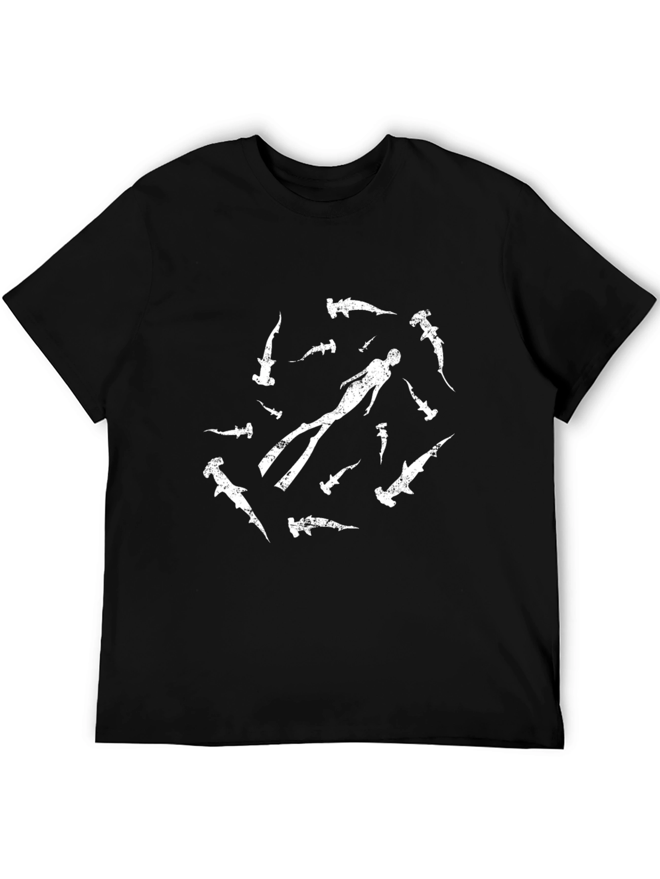 Hammerhead Shark Diver T-Shirt - Black Cotton