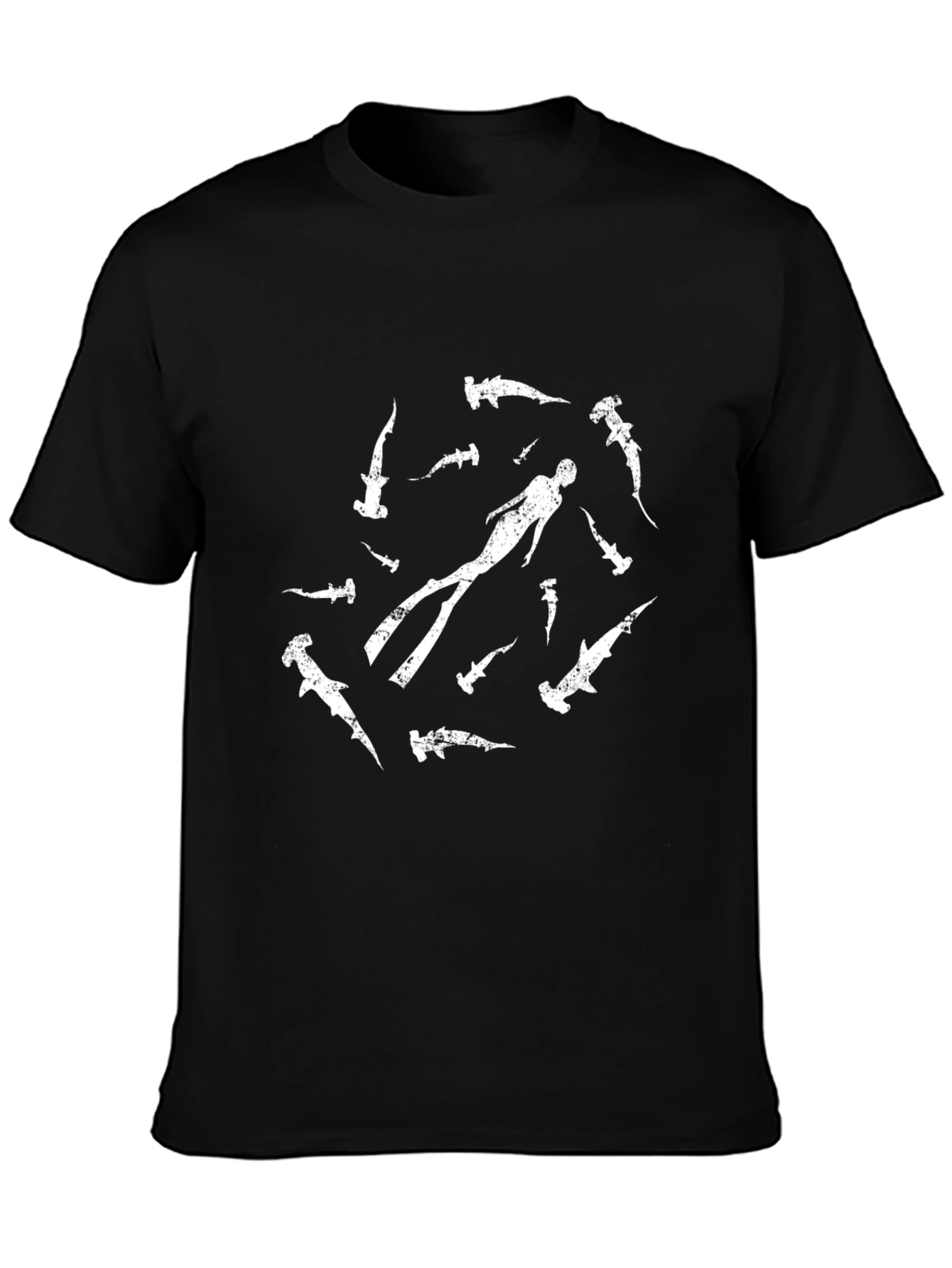 Hammerhead Shark Diver T-Shirt - Black Cotton