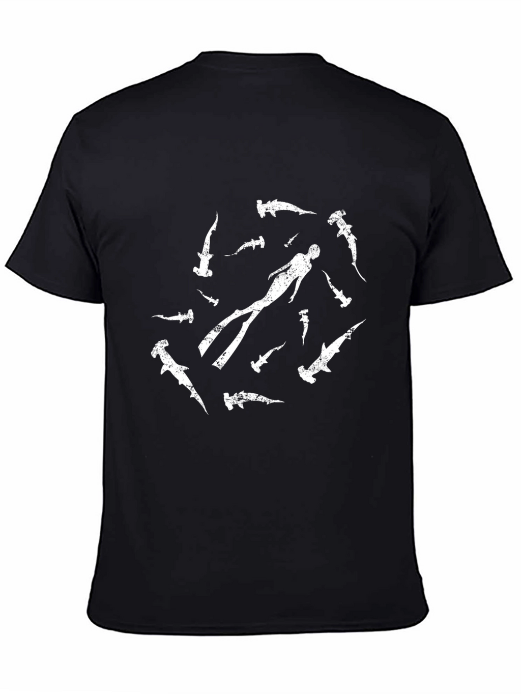 Hammerhead Shark Diver T-Shirt - Black Cotton
