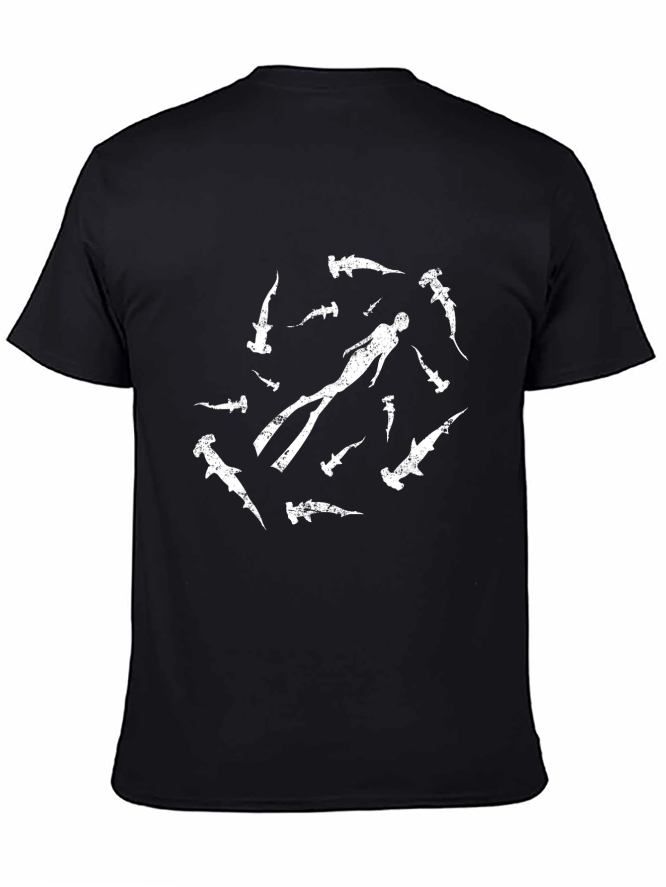 Hammerhead Shark Diver T-Shirt - Black Cotton