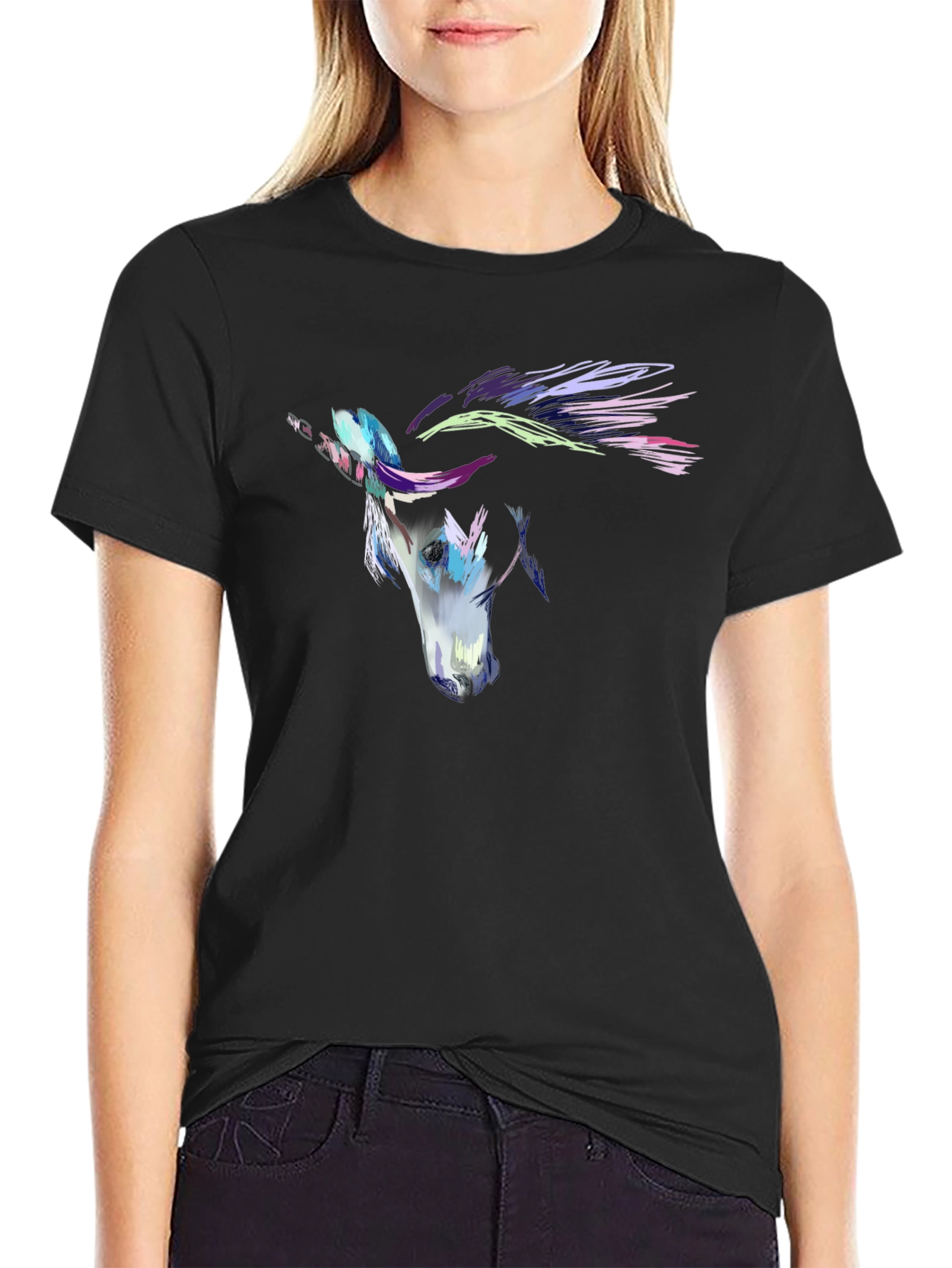 Abstract Horse Graphic Mens Black T-Shirt