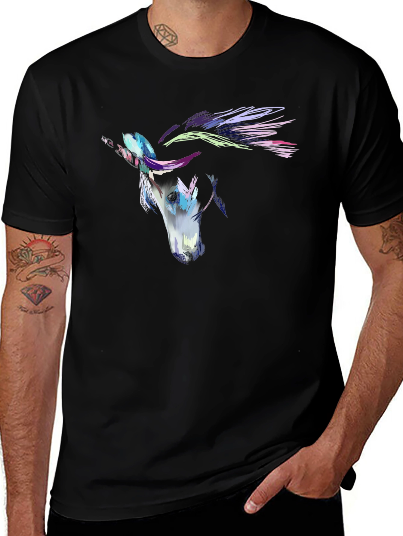 Abstract Horse Graphic Mens Black T-Shirt