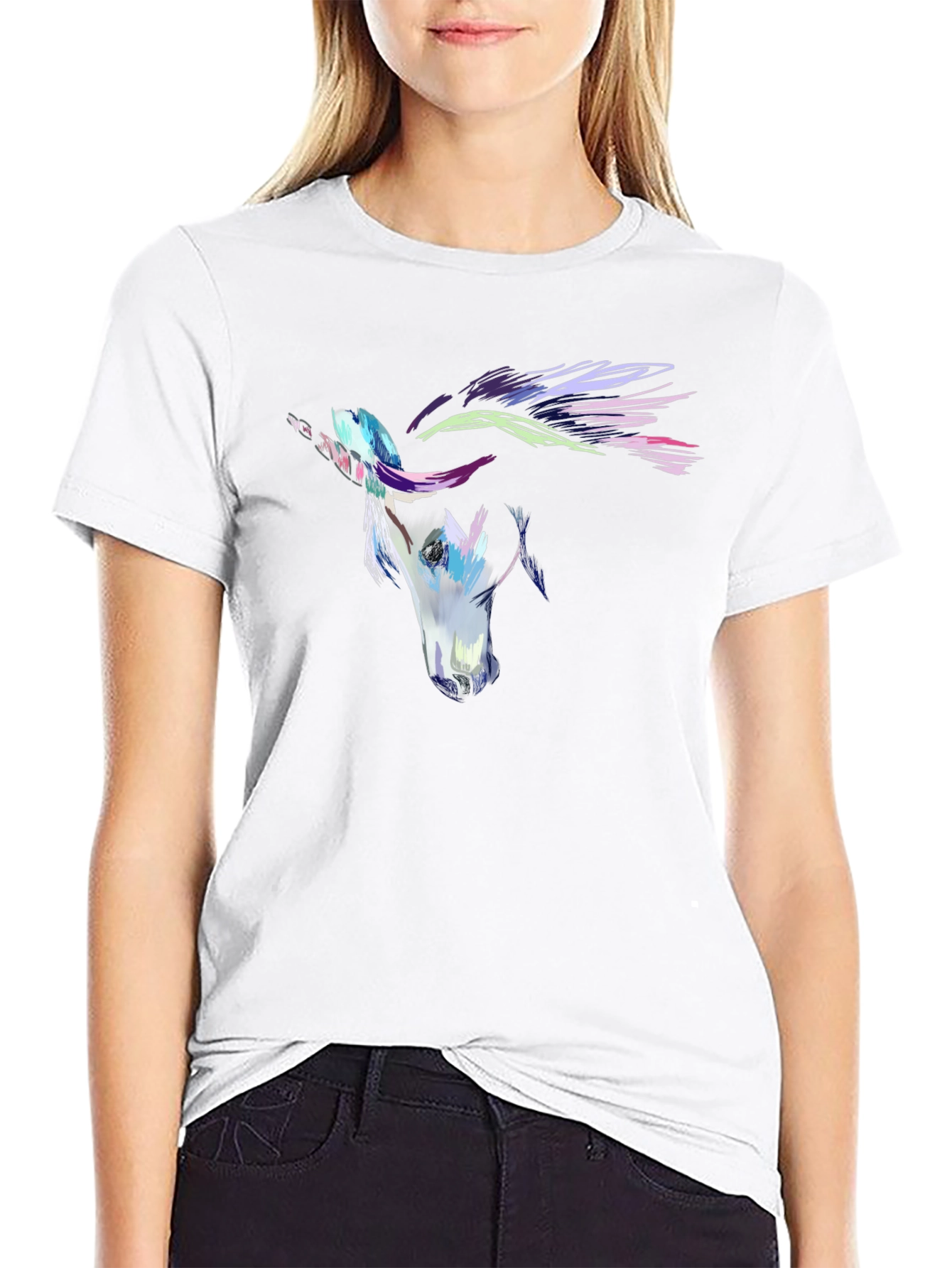 Abstract Horse Graphic Mens Black T-Shirt