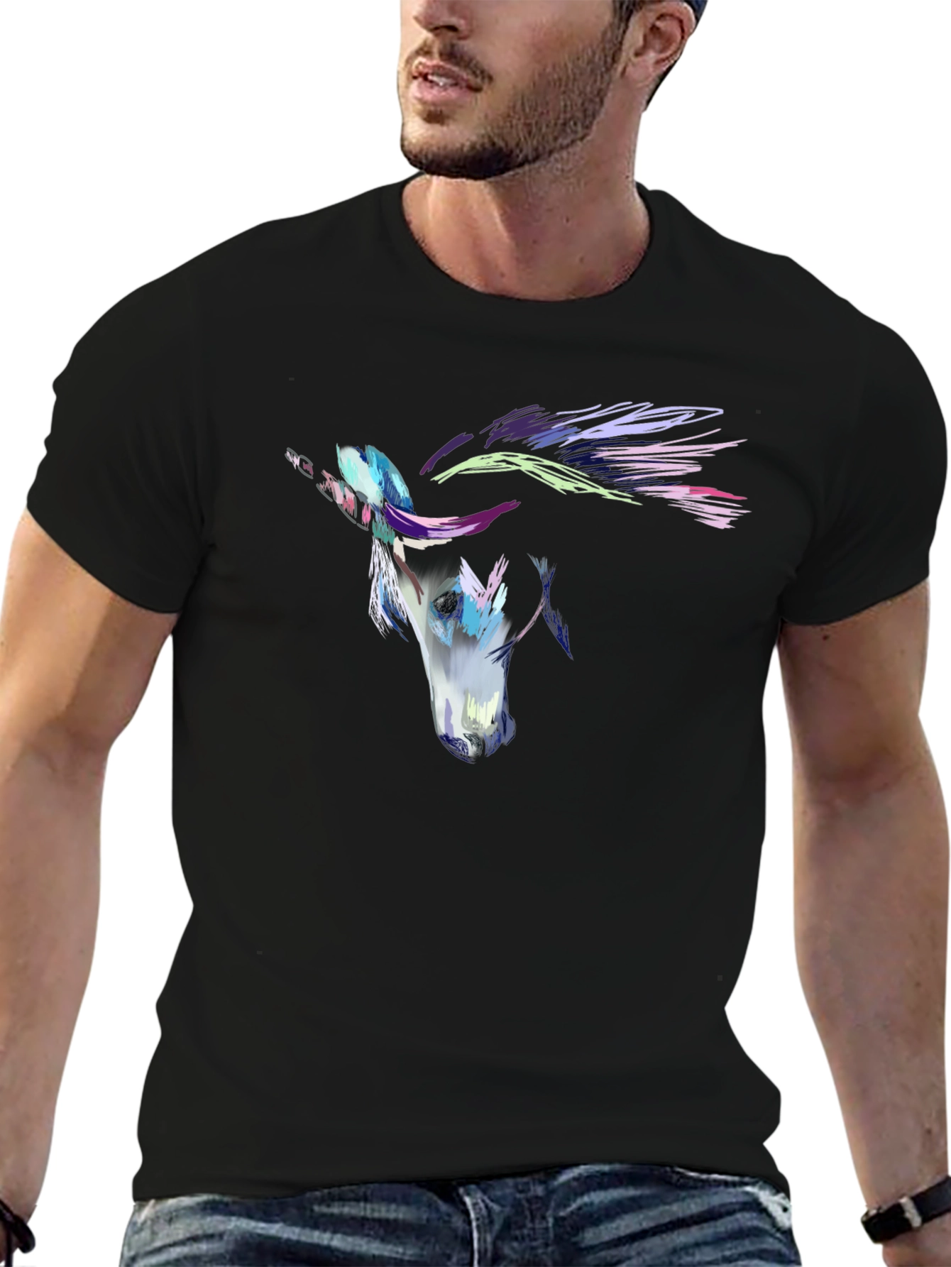 Abstract Horse Graphic Mens Black T-Shirt