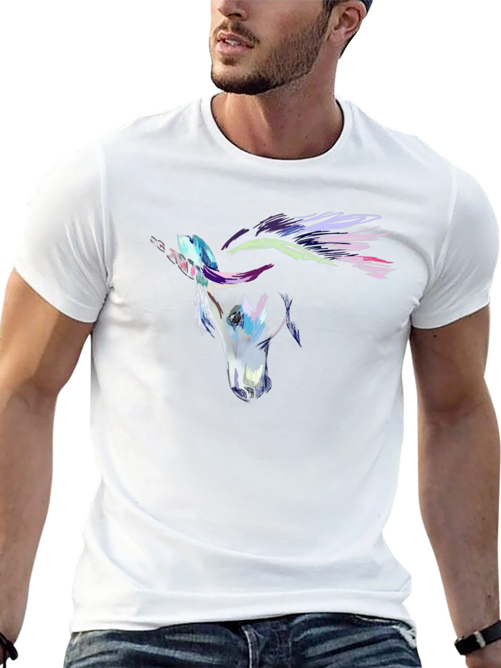 Abstract Horse Graphic Mens Black T-Shirt