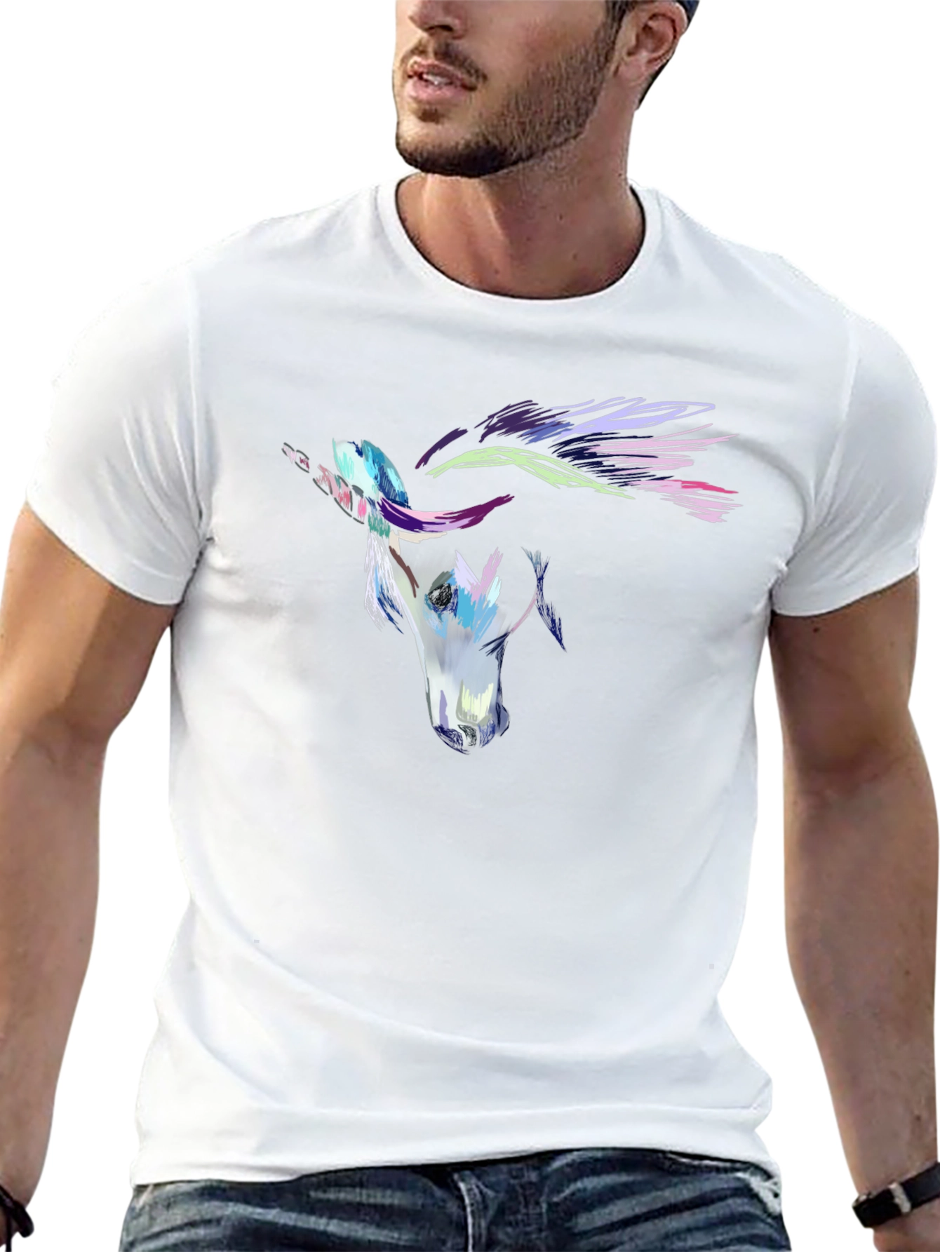 Abstract Horse Graphic Mens Black T-Shirt
