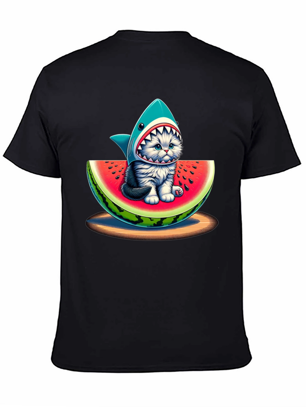 Shark Cat Watermelon Graphic T-Shirt