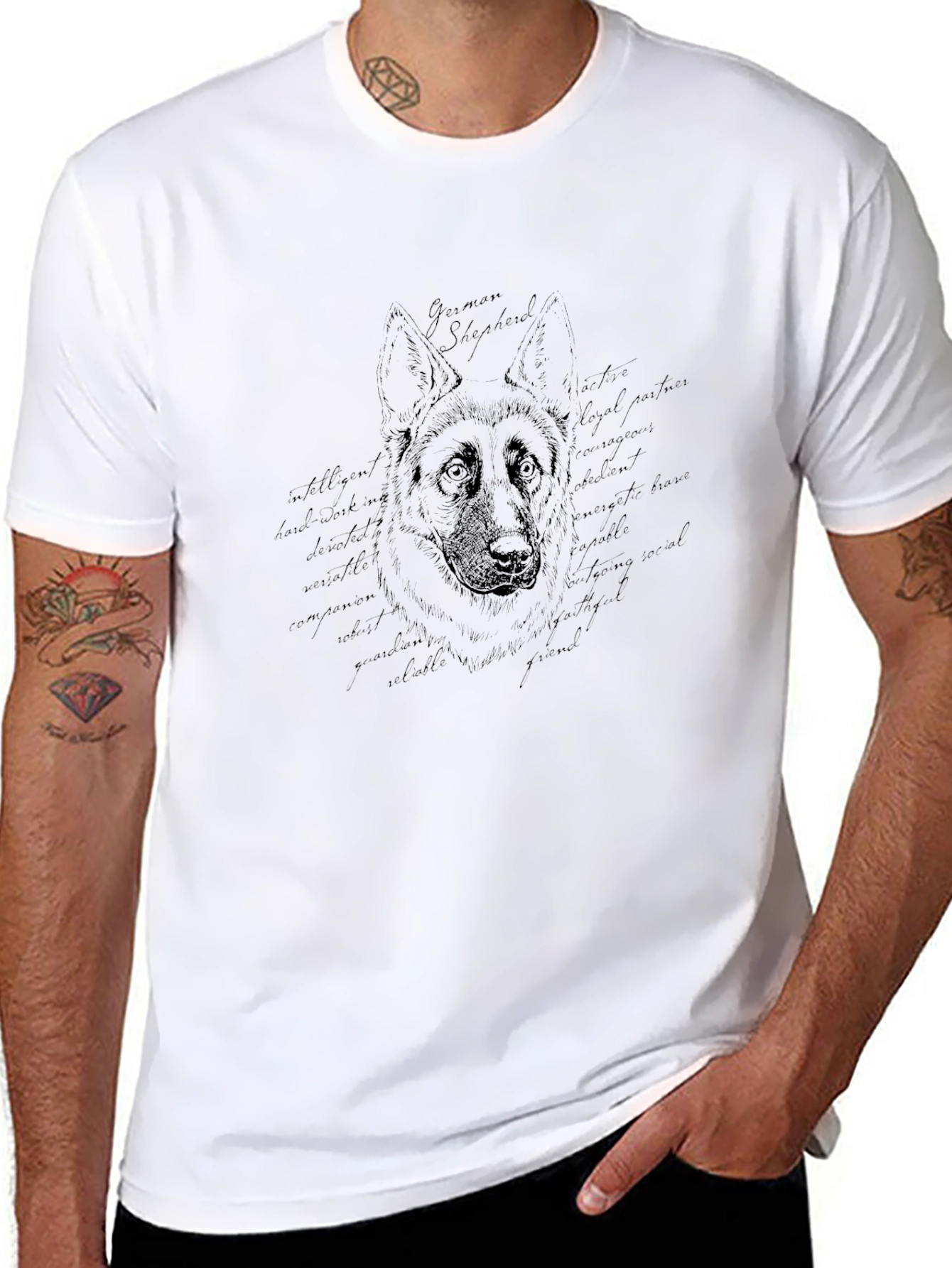 German Shepherd Art Print Mens Black T-Shirt