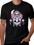 Cute Kawaii Spider on Skull Graphic T-Shirt