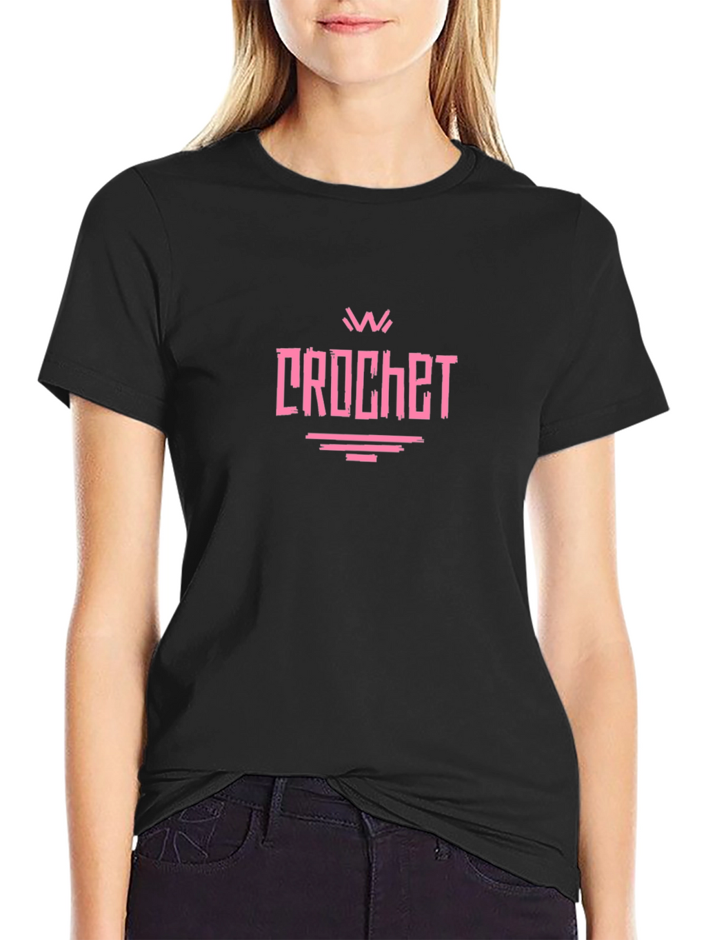 Crochet Graphic Tee - Black Cotton T-Shirt
