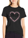 Love Heart Graphic Print Black T-Shirt