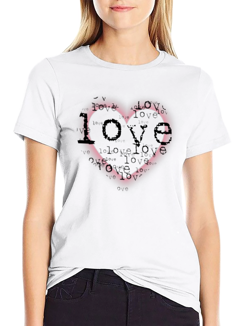 Love Heart Graphic Print Black T-Shirt