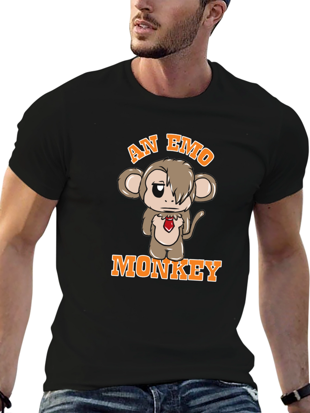 Emo Monkey Graphic Tee - Unisex Black T-Shirt