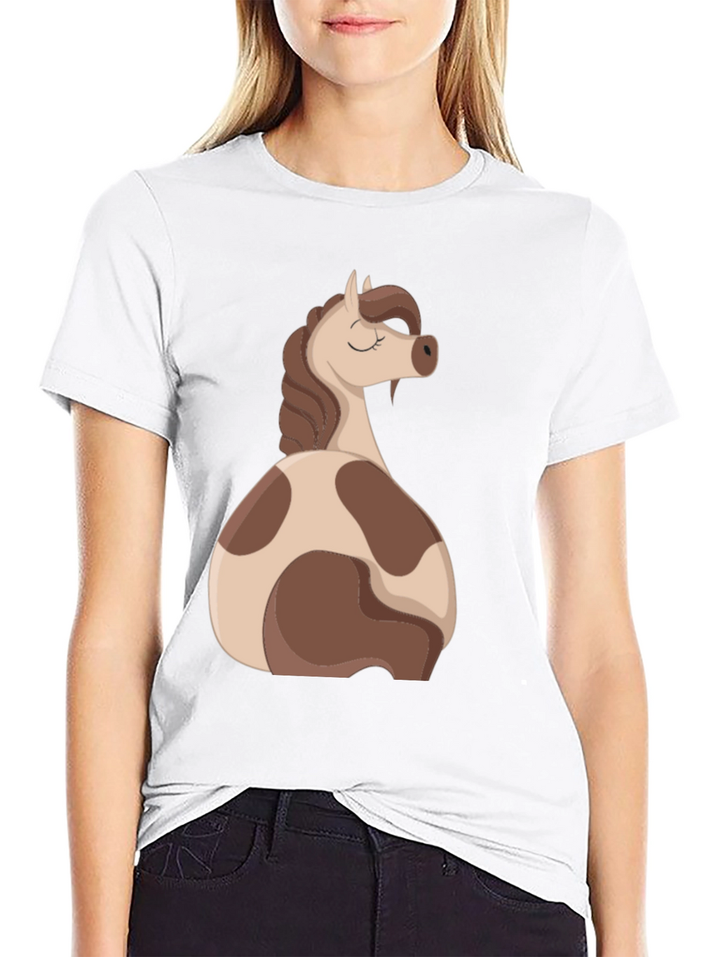 Horse Cartoon Graphic Black T-Shirt