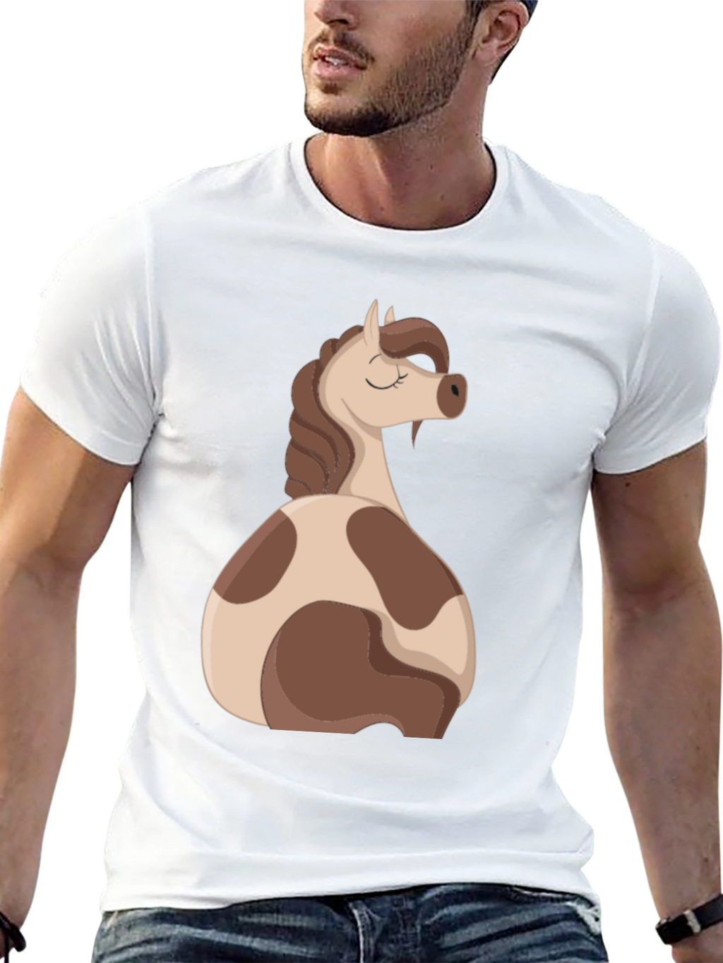 Horse Cartoon Graphic Black T-Shirt