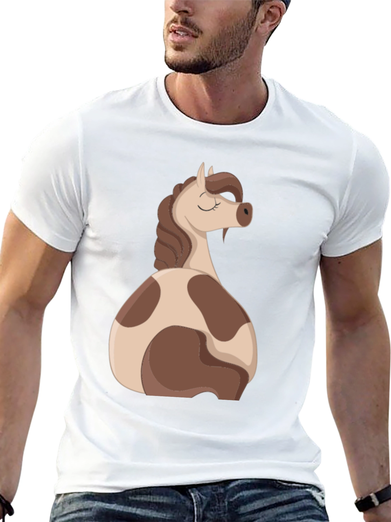 Horse Cartoon Graphic Black T-Shirt