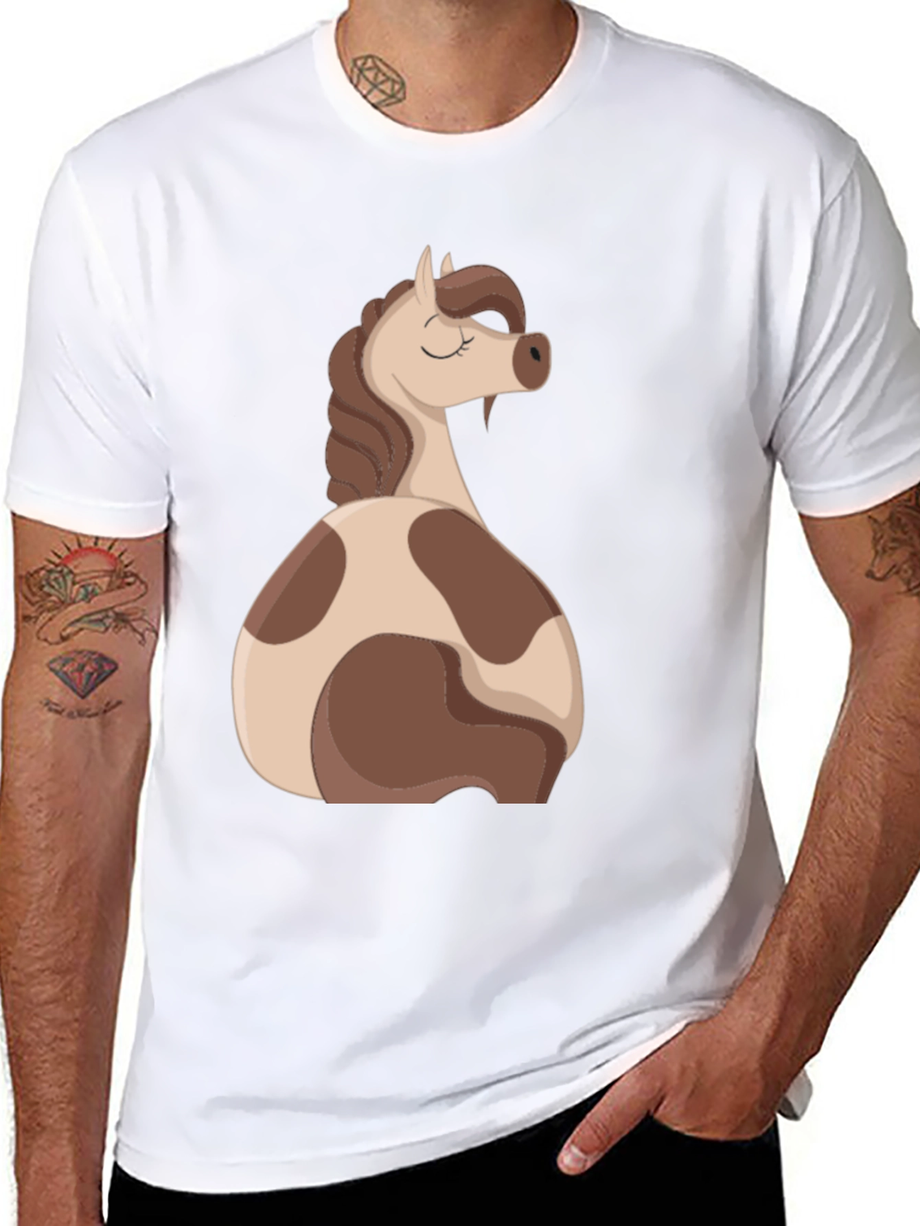 Horse Cartoon Graphic Black T-Shirt
