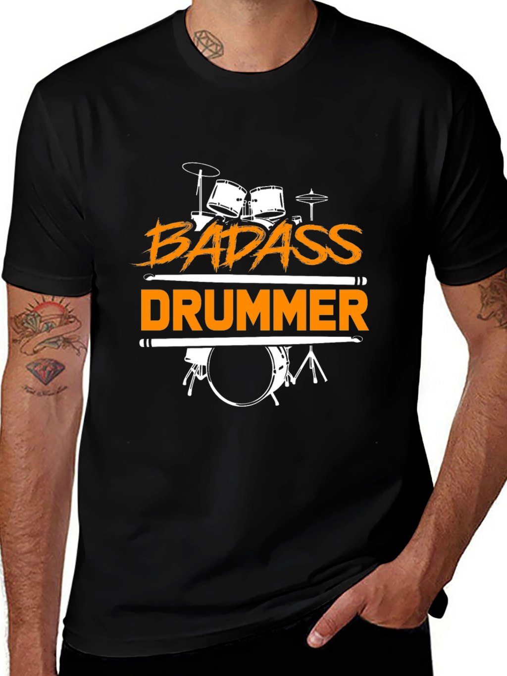 Badass Drummer Graphic Tee - Black Cotton T-Shirt