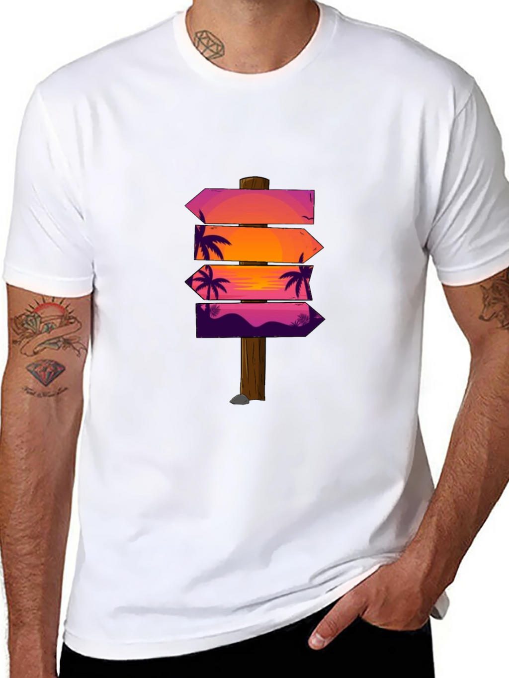 Sunset Palm Arrows Graphic Black T-Shirt