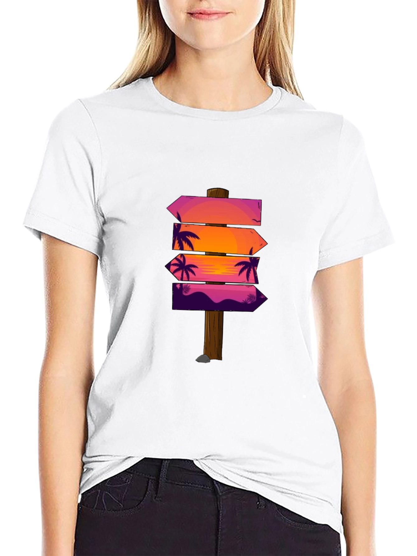 Sunset Palm Arrows Graphic Black T-Shirt