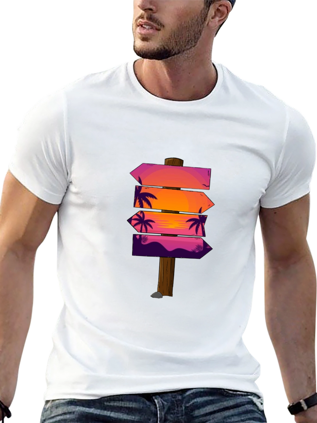 Sunset Palm Arrows Graphic Black T-Shirt
