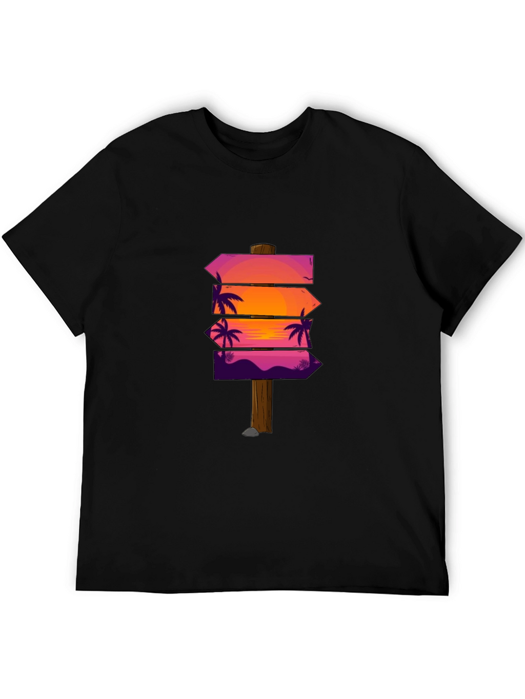 Sunset Palm Arrows Graphic Black T-Shirt