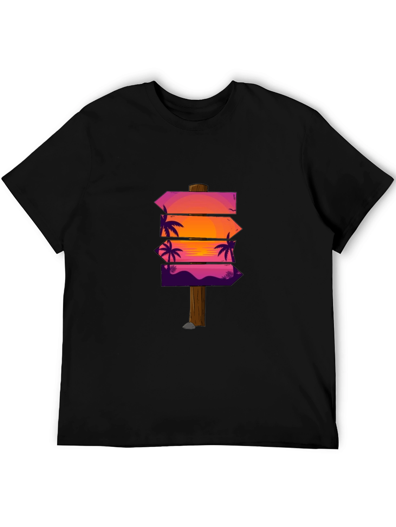 Sunset Palm Arrows Graphic Black T-Shirt