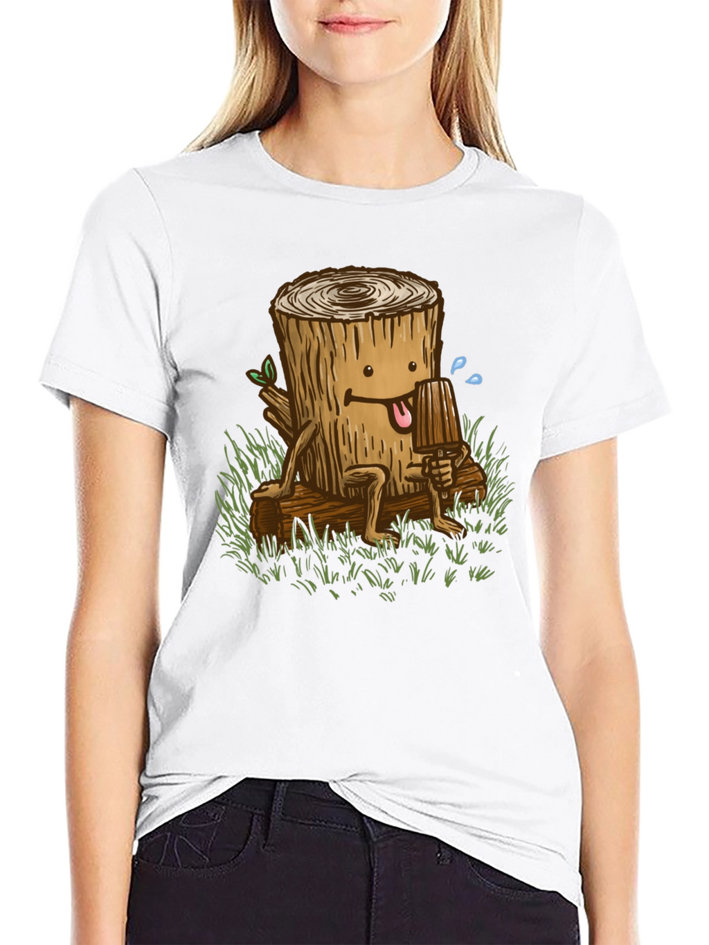 Funny Tree Stump Graphic Tee - Black