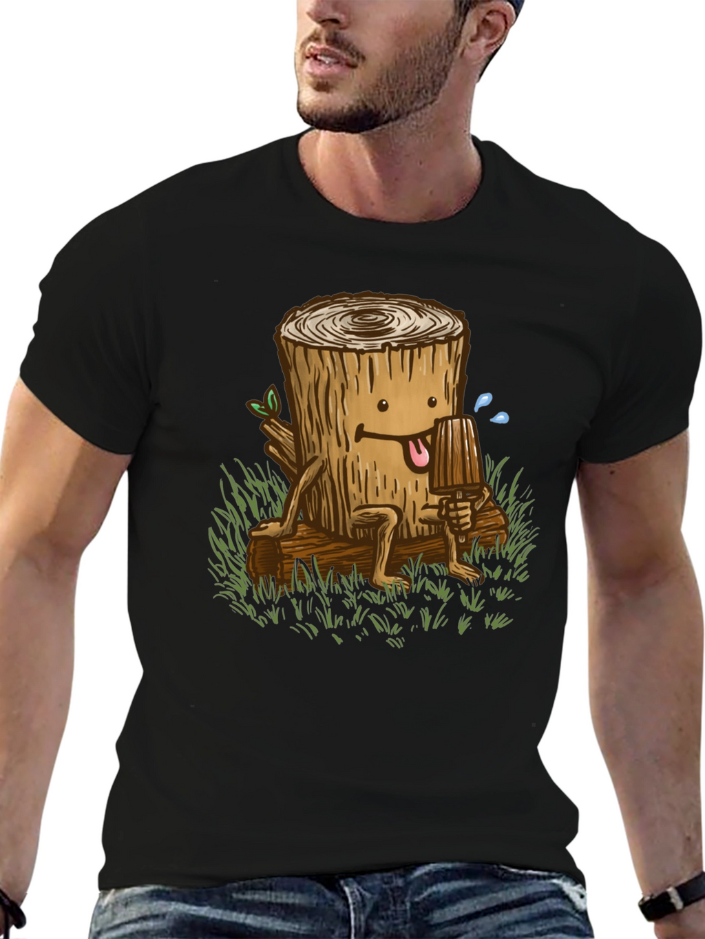 Funny Tree Stump Graphic Tee - Black