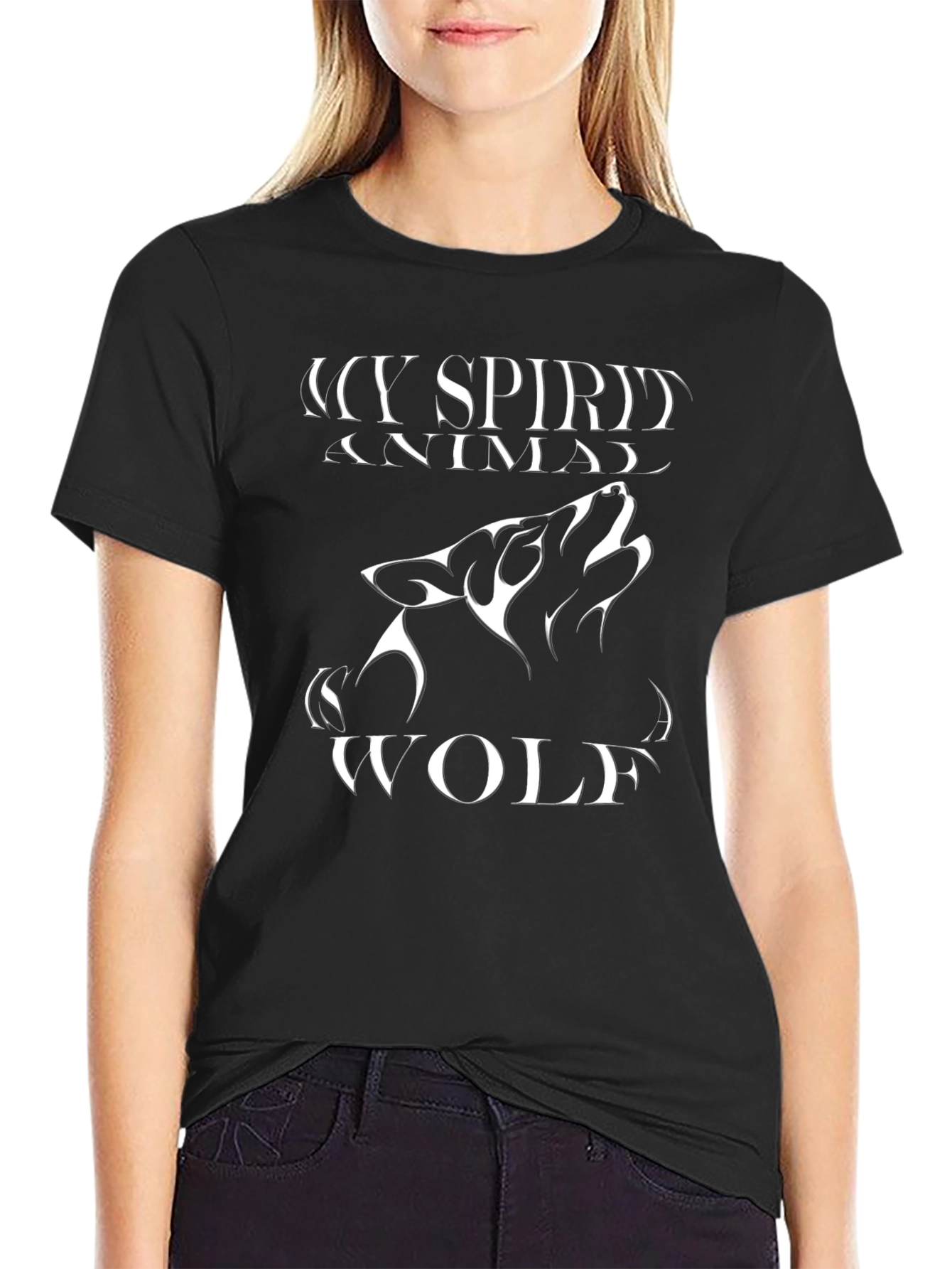 Wolf Spirit Animal Graphic Tee - Black