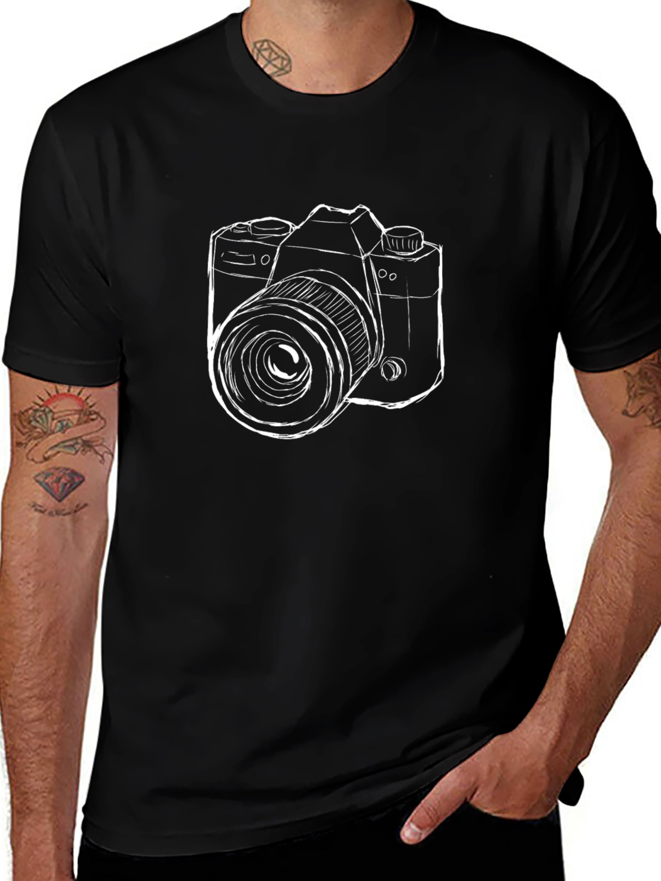 Camera Sketch Black T-Shirt