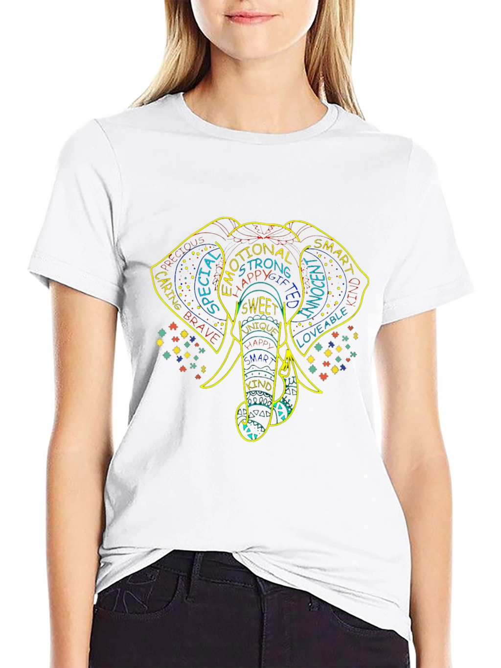 Elephant Word Art Graphic Tee - Black
