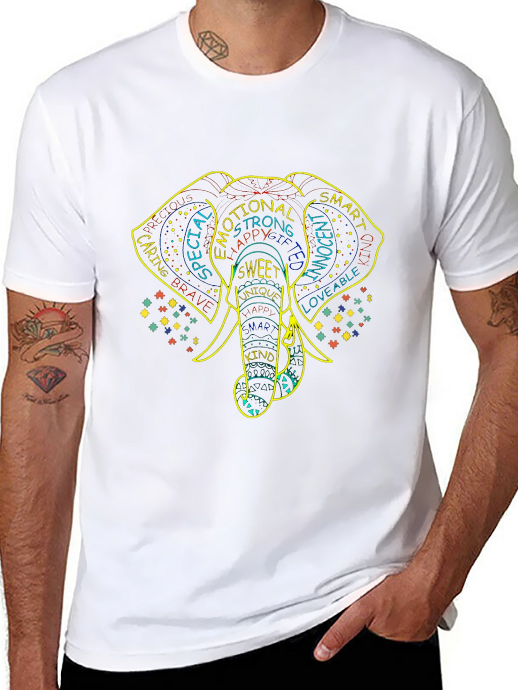 Elephant Word Art Graphic Tee - Black