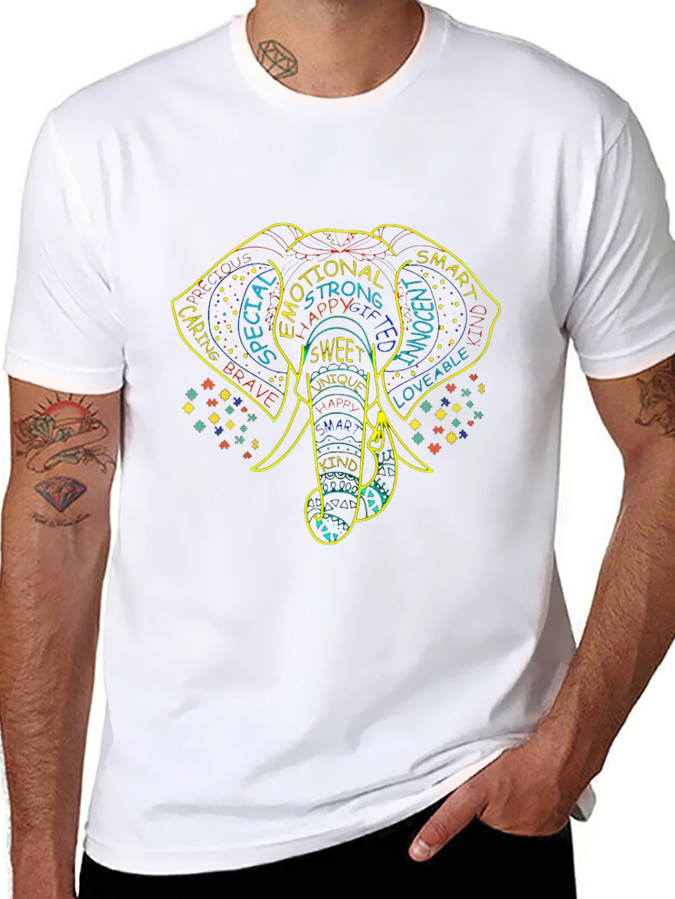 Elephant Word Art Graphic Tee - Black