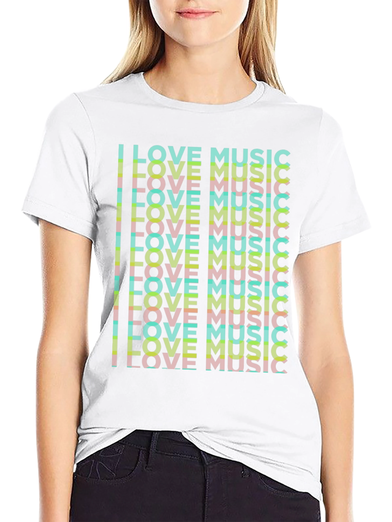 I Love Music Graphic Black T-Shirt