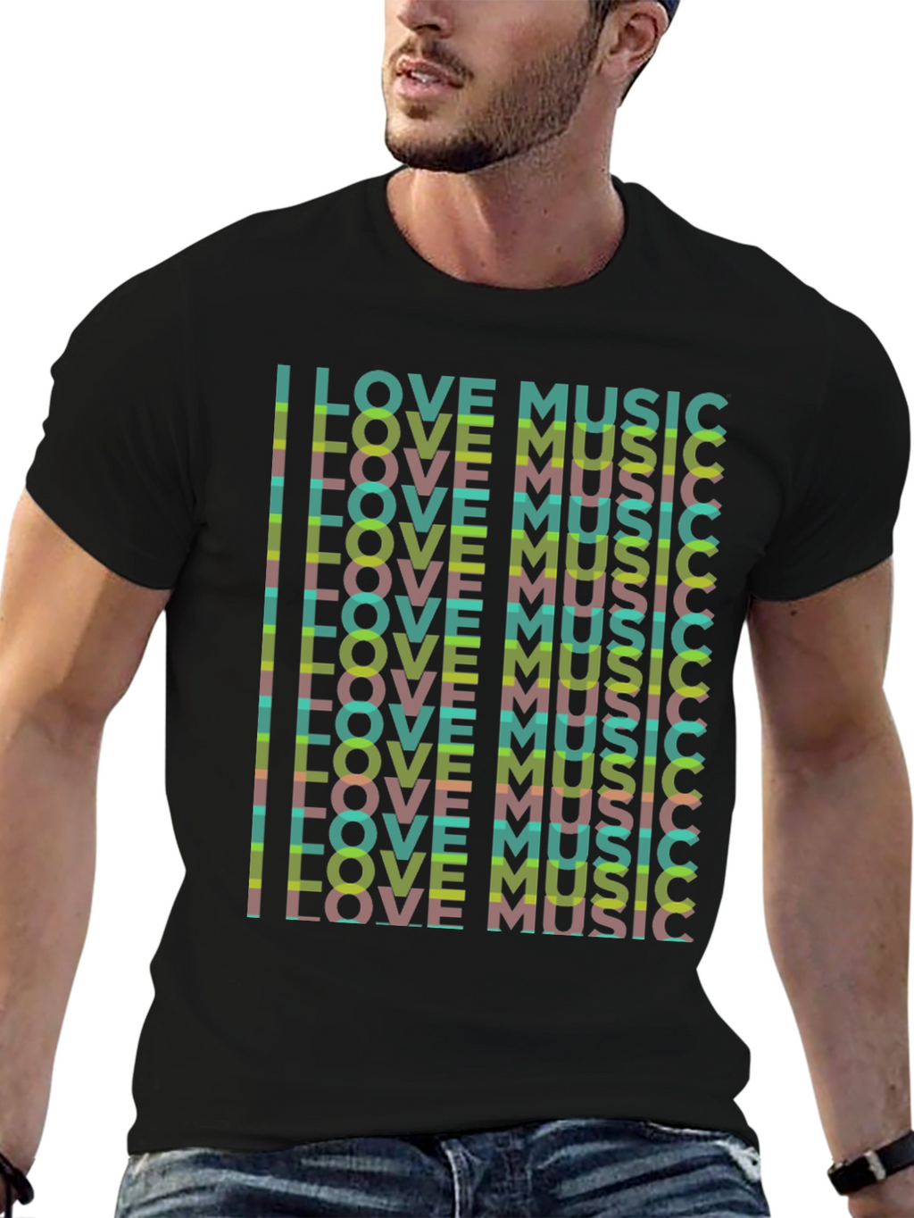 I Love Music Graphic Black T-Shirt