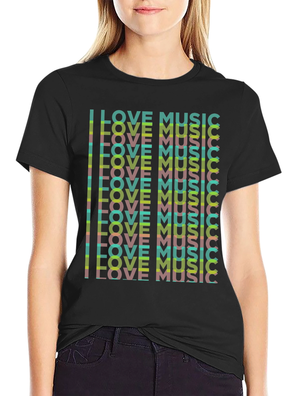 I Love Music Graphic Black T-Shirt