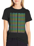 I Love Music Graphic Black T-Shirt