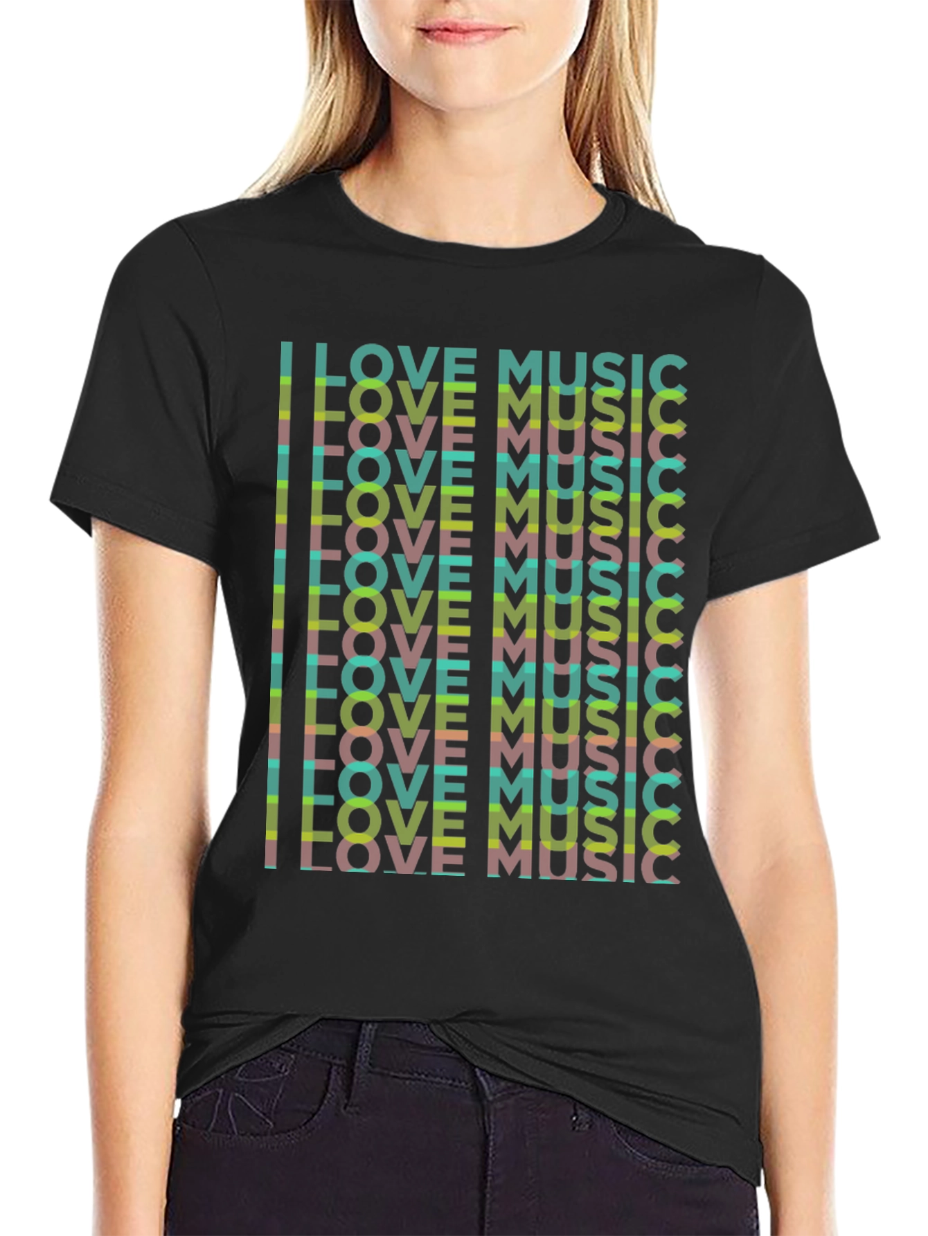 I Love Music Graphic Black T-Shirt