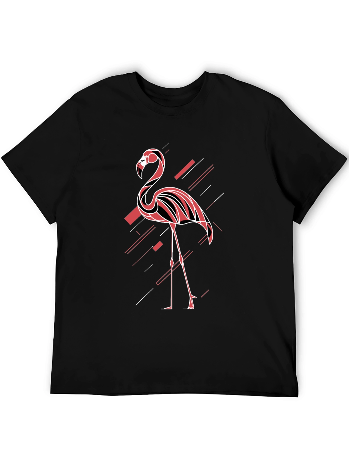 Modern Flamingo Graphic Tee - Black Cotton T-Shirt