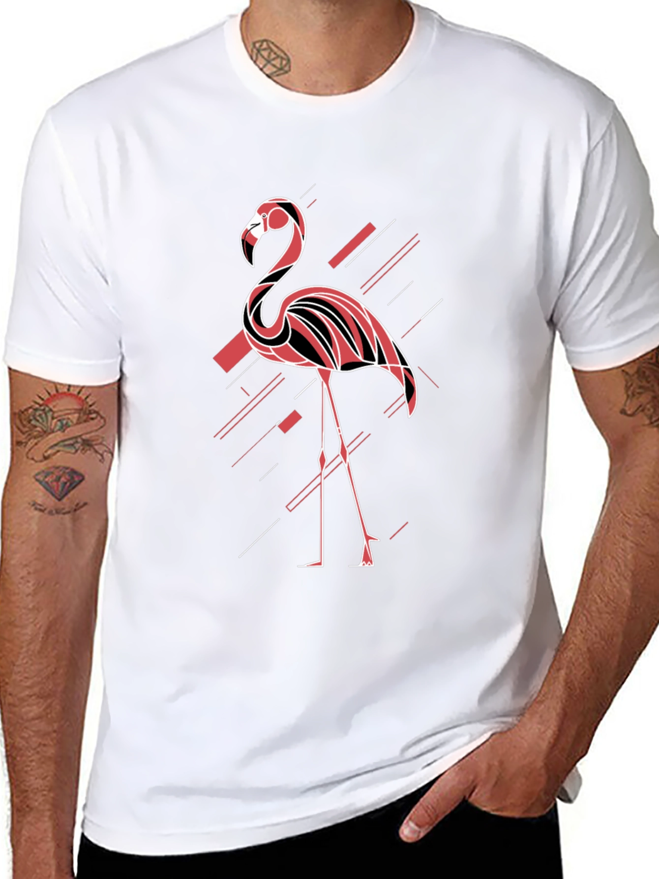 Modern Flamingo Graphic Tee - Black Cotton T-Shirt