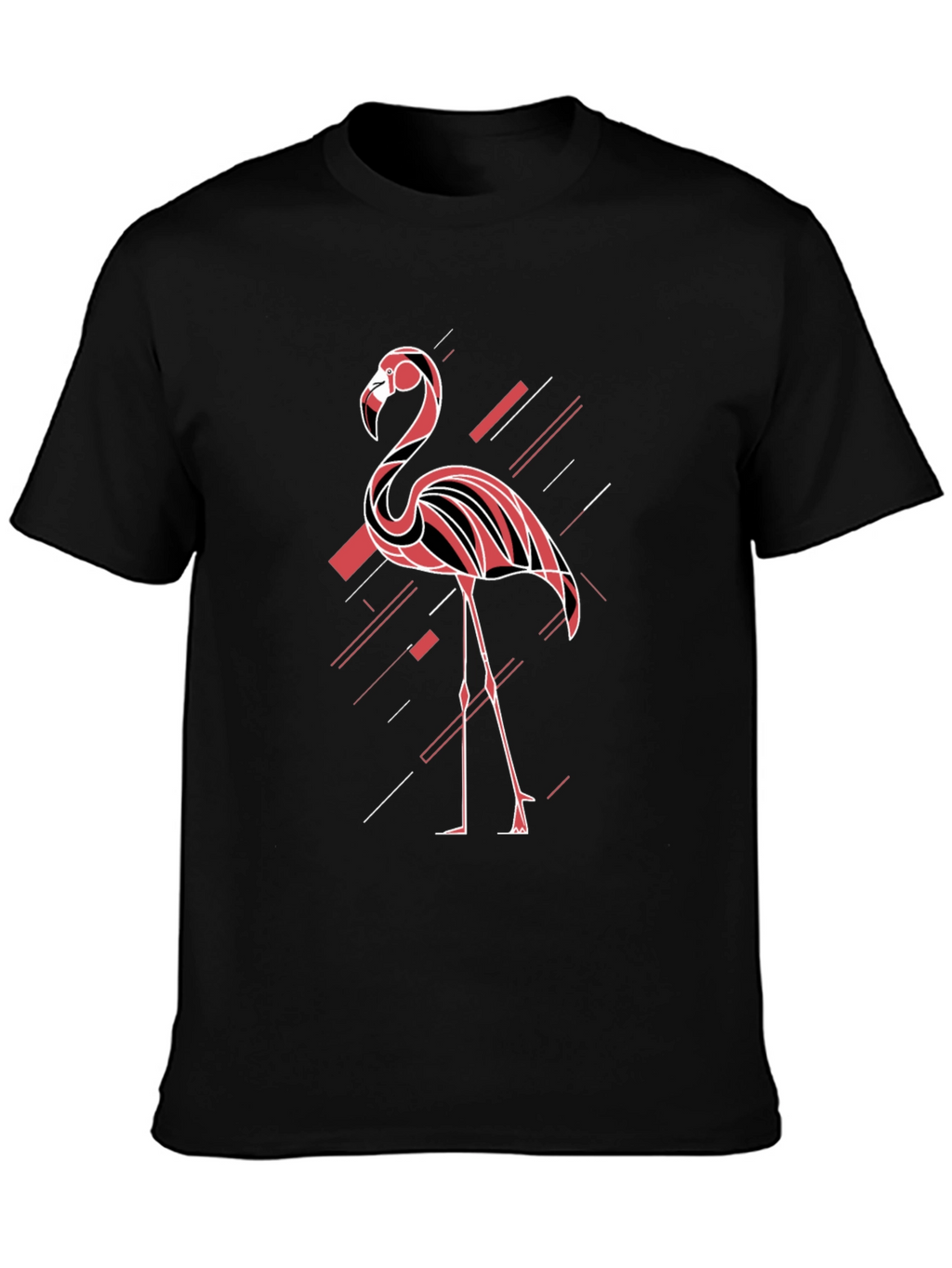 Modern Flamingo Graphic Tee - Black Cotton T-Shirt