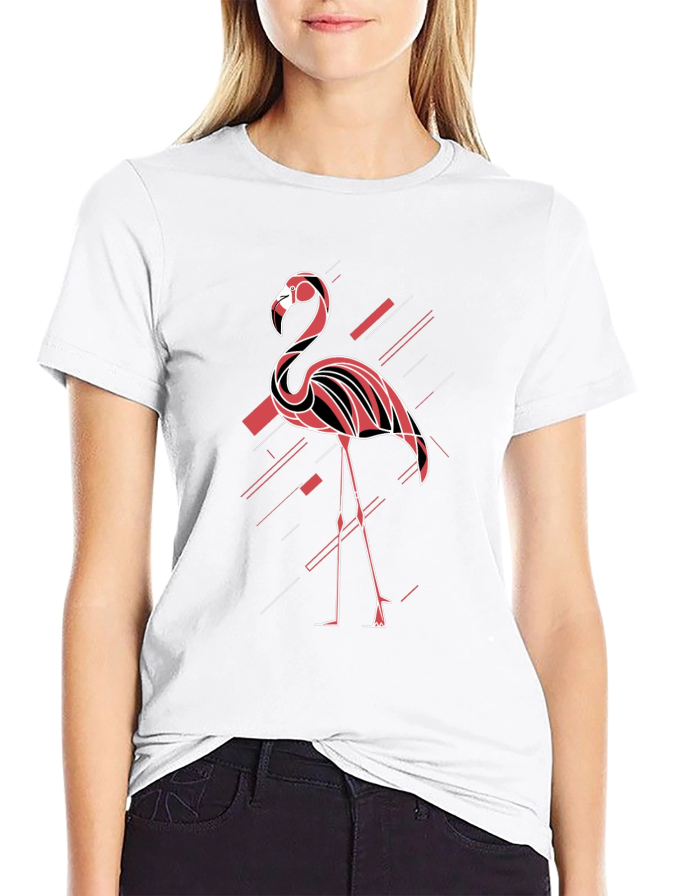 Modern Flamingo Graphic Tee - Black Cotton T-Shirt
