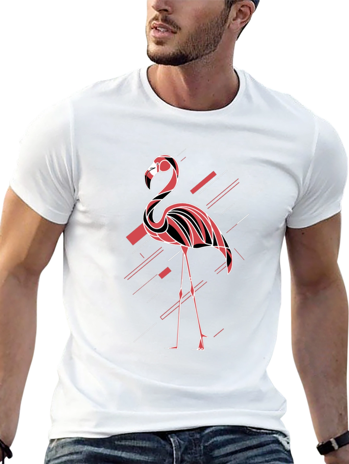 Modern Flamingo Graphic Tee - Black Cotton T-Shirt