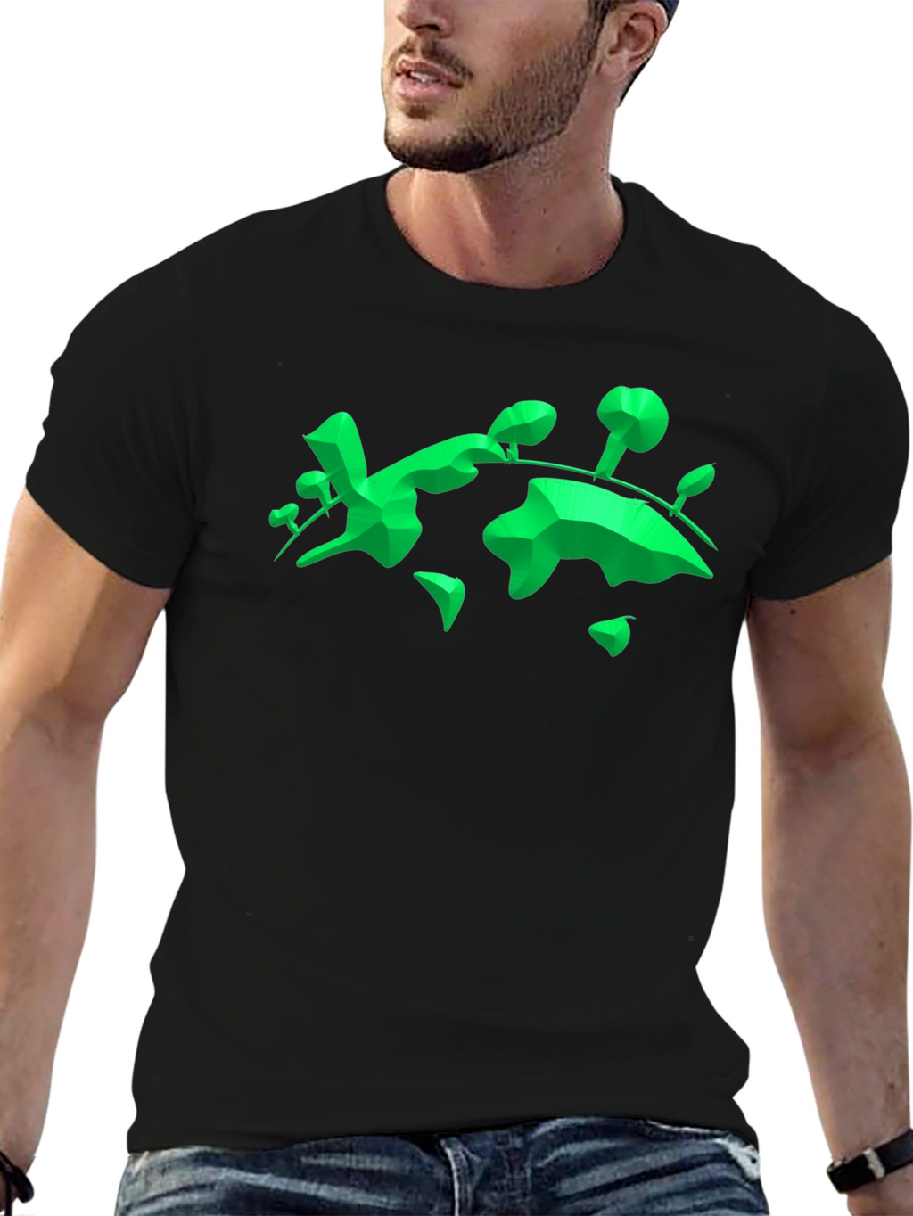 Geometric Green Landmass Graphic Tee - Black