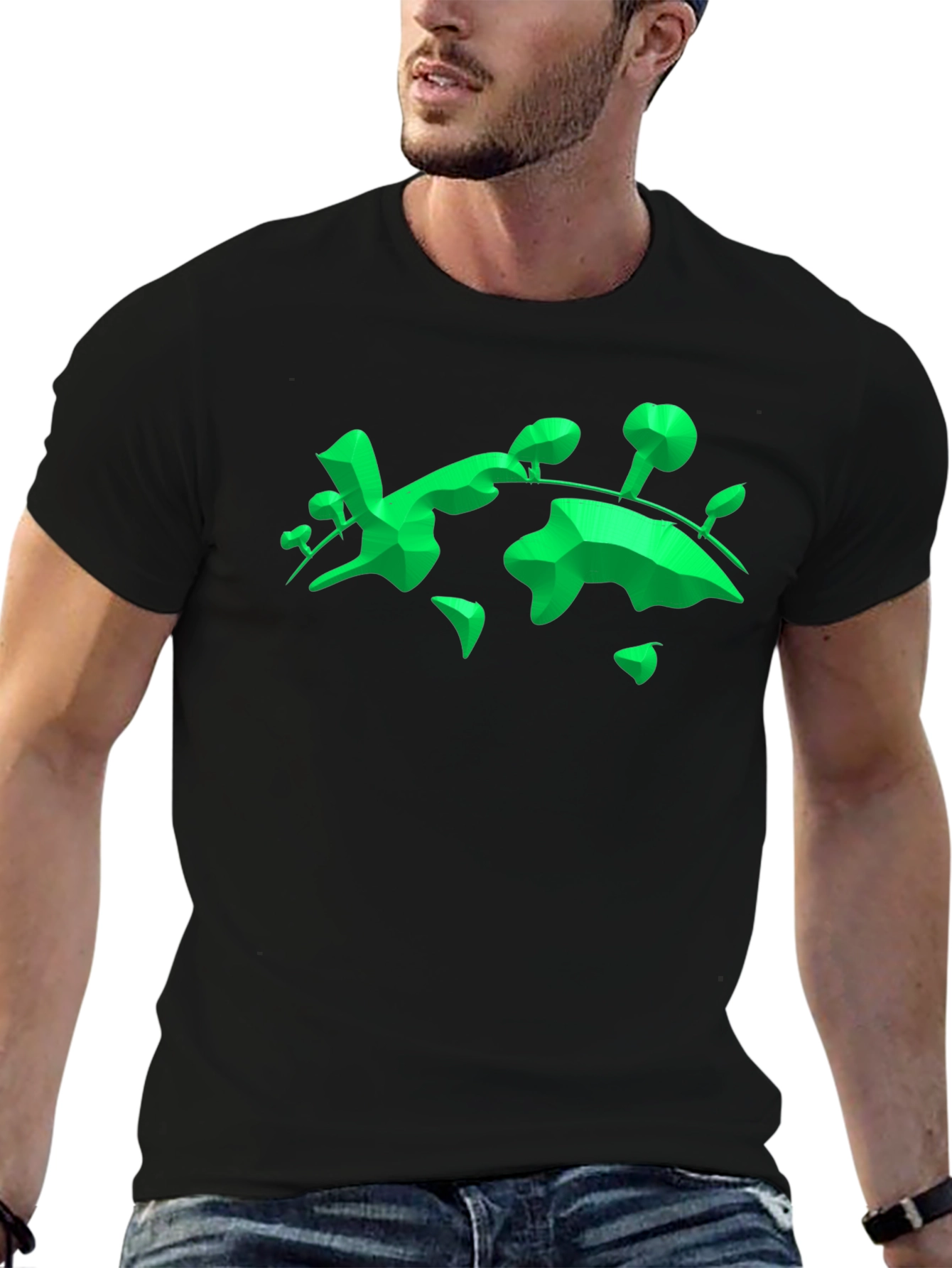Geometric Green Landmass Graphic Tee - Black