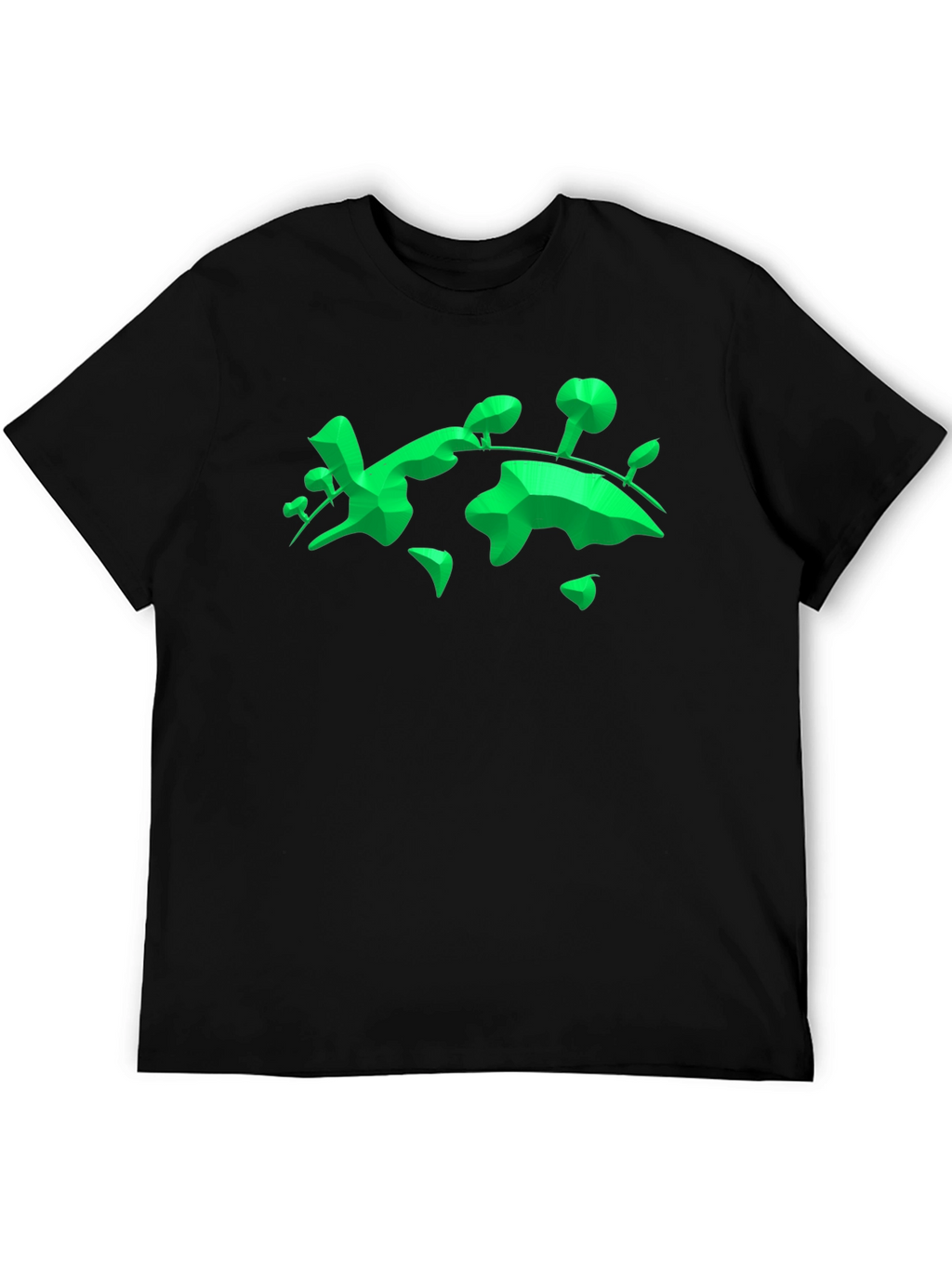 Geometric Green Landmass Graphic Tee - Black